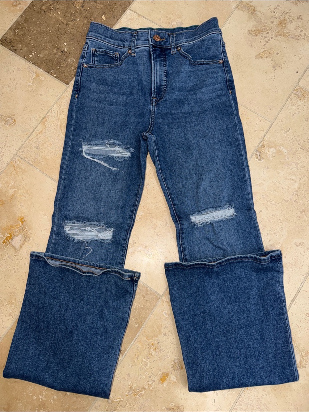 Women’s Dark Blue Distressed Straight-Leg Jeans
